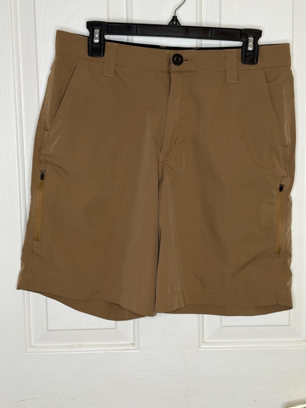 Orvis Men's Brown Chino Shorts Zip Zipper Pockets Slash Pocket Flat Front Summer